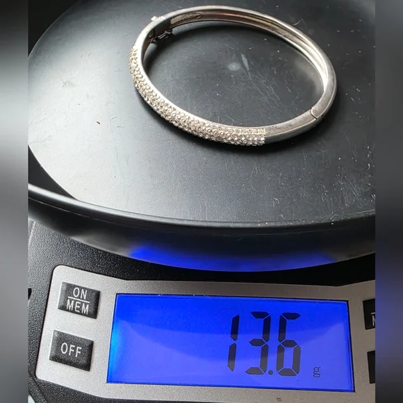 Sterling Silver Tested 925 Rhinestone Hinged Bangle Bracelet Vintage 13.6 Grams - Picture 2 of 12